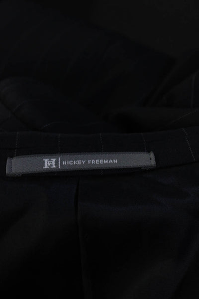 Hickey Freeman Mens Pinstriped Two Button Blazer Black Wool Size 42 Short