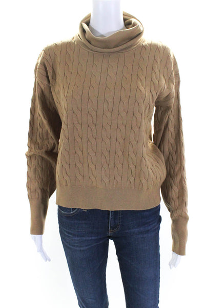 Veronica Beard Womens Thin Cable Knit Pullover Turtleneck Sweater Brown Size M