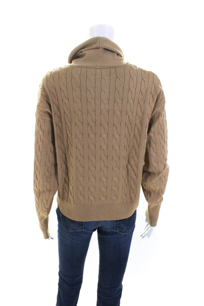 Veronica Beard Womens Thin Cable Knit Pullover Turtleneck Sweater Brown Size M