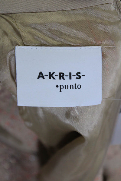 Akris Punto Womens Plaid Woven V Neck Slit Knee Length Shift Dress Tan Size 8