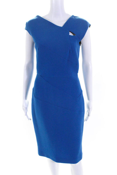 Roland Mouret Womens Asymmetrical V Neck Sleeveless Pencil Dress Blue Size 8