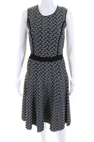 Oscar de la Renta Womens Patterned Sleeveless A Line Dress Black White Size M