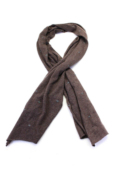 Brunello Cucinelli Womens Embroidered Spade Knit Cashmere Scarf Brown 76"