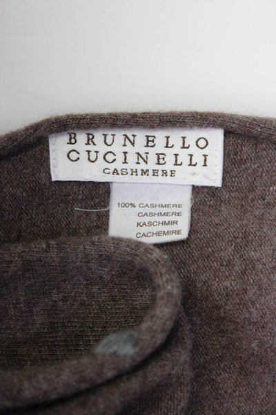 Brunello Cucinelli Womens Embroidered Spade Knit Cashmere Scarf Brown 76"
