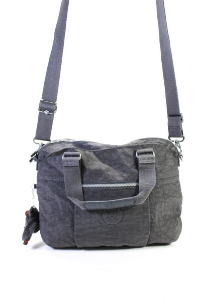 Kipling Womens Textured Gray Front Zip Top Handle Satchel Bag Handbag