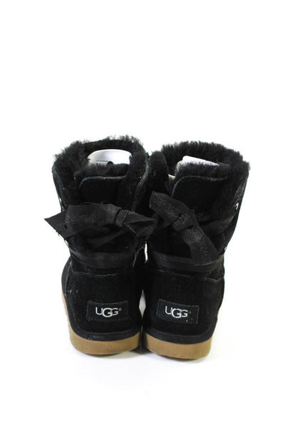 Ugg Girls Black Bailey II Bow Sheepskin Shearling Classic Boots Size 4