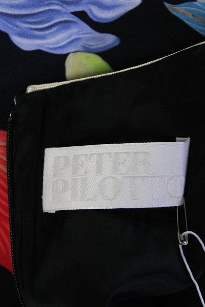 PETER PILOTTO Womens Short Sleeve Floral Print A line Dress Black Size 4