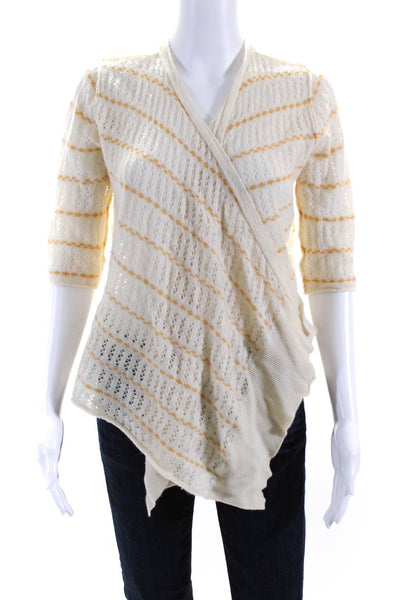 Calypso St. Barth Womens Pointelle Stripe Waterfall Cardigan Sweater Ivory Small