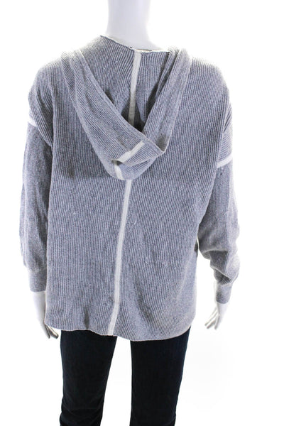 State Cashmere Womens Ribbed Long Open Front Hooded Cardigan Sweater Gray Small