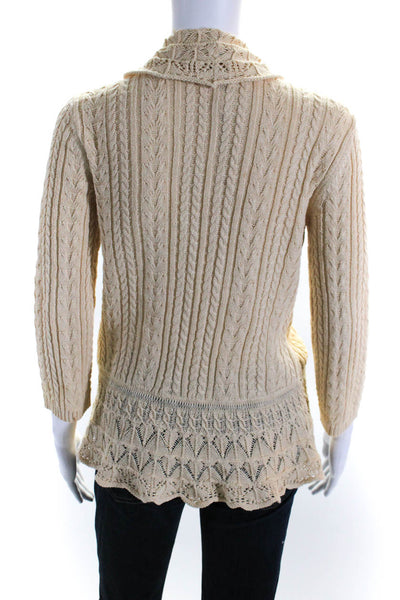 LRL Lauren Jeans Womens Cable Pointelle Knit Open Front Cardigan Beige Medium