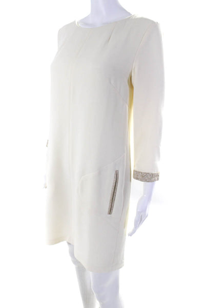 Rag & Bone Womens Lace Trim Crew Neck 3/4 Sleeve Sheath Dress Ivory Size 8