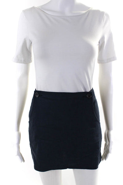 Theory Womens Lightweight Unlined Mini Skirt With Pockets Navy Linen Size 8