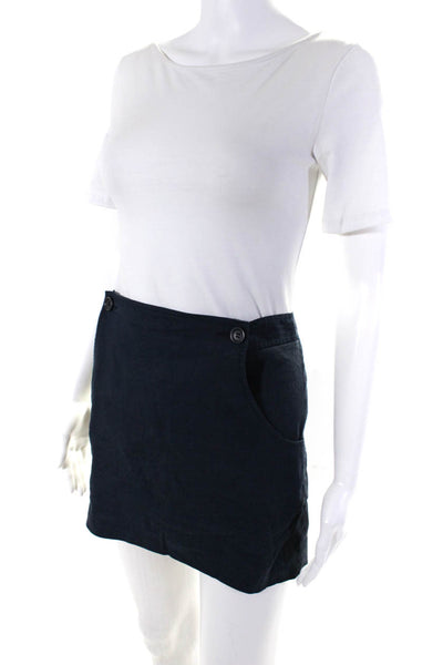 Theory Womens Lightweight Unlined Mini Skirt With Pockets Navy Linen Size 8