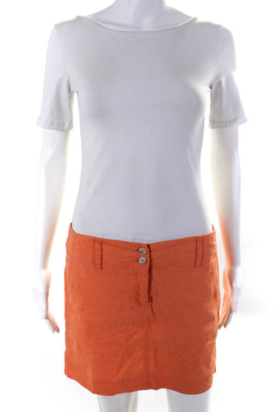Theory Womens Unlined Lightweight Mini Pencil Skirt Orange Linen Size 8