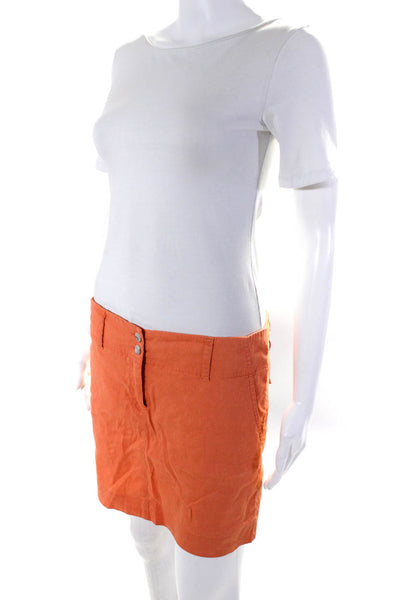 Theory Womens Unlined Lightweight Mini Pencil Skirt Orange Linen Size 8