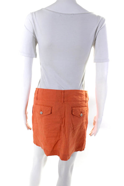 Theory Womens Unlined Lightweight Mini Pencil Skirt Orange Linen Size 8