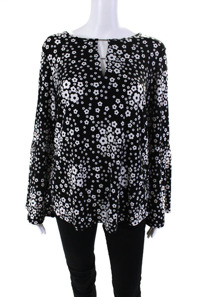 Michael Michael Kors Women's Round Neck Long Sleeves Black Floral Blouse Size M