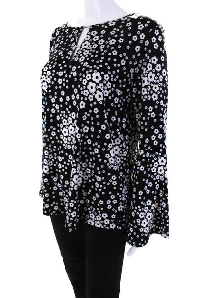 Michael Michael Kors Women's Round Neck Long Sleeves Black Floral Blouse Size M