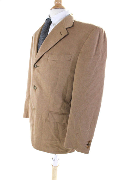 Canali Men's Long Sleeves Collared Lined Three Button Jacket Beige Size 50