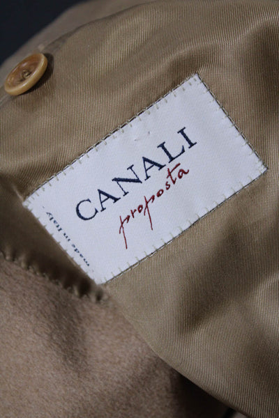 Canali Men's Long Sleeves Collared Lined Three Button Jacket Beige Size 50