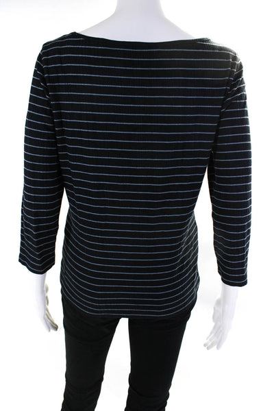 Vince Womens 3/4 Sleeve Scoop Neck Striped Tee Shirt Navy Cotton Size Large