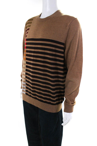 PS Paul Smith Mens Pullover Crew Neck Striped Sweater Brown Wool Size XL