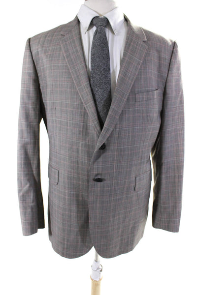 PS Paul Smith Mens Two Button Notched Lapel Plaid Blazer Jacket Gray Size 46