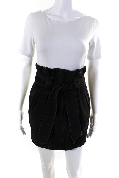IRO Womens Cotton Paper Bag Tie Waist A line Denim Mini Skirt Black Size 34