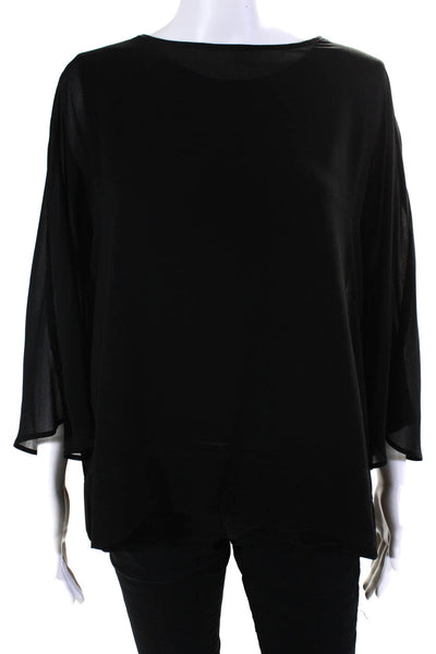 Melissa Nepton Womens 3/4 Sleeve Scoop Neck Oversized Top Black Size Large