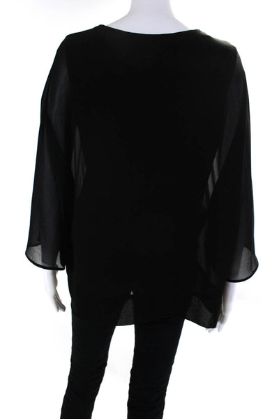 Melissa Nepton Womens 3/4 Sleeve Scoop Neck Oversized Top Black Size Large