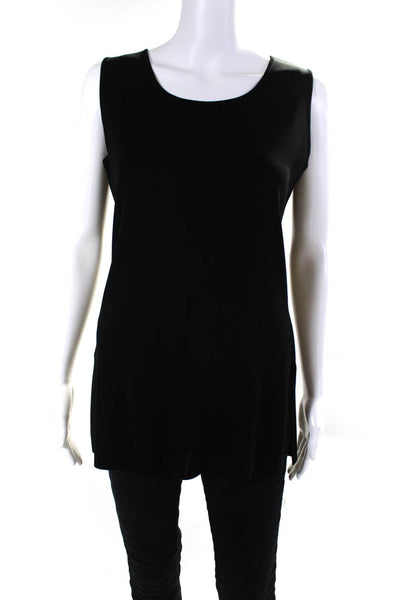Exclusively Misook Womens Scoop Neck Knit Side Slit Tank Top Black Size Small