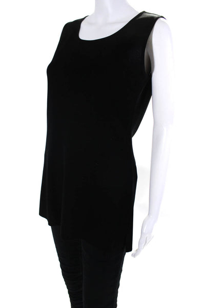 Exclusively Misook Womens Scoop Neck Knit Side Slit Tank Top Black Size Small