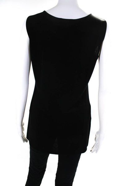 Exclusively Misook Womens Scoop Neck Knit Side Slit Tank Top Black Size Small