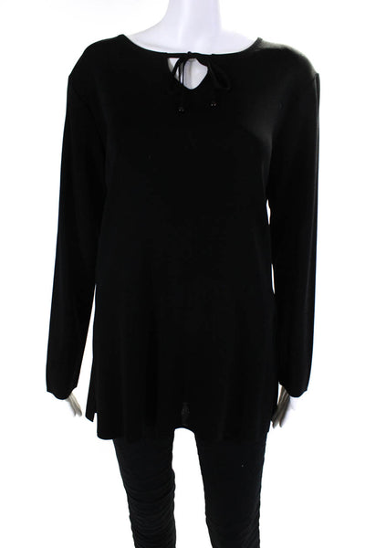 Exclusively Misook Womens Long Sleeve Keyhole Knit Shirt Top Black Size Small