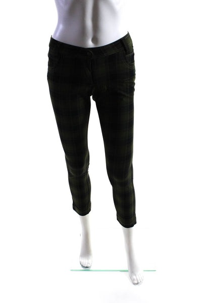 MDC Women's Low Rise Slim Ankle Plaid Trousers Green Size 36