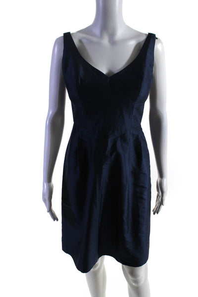 J Crew Women's V-Neck Sleeveless A-Line Mini Silk Dress Navy Blue Size 4