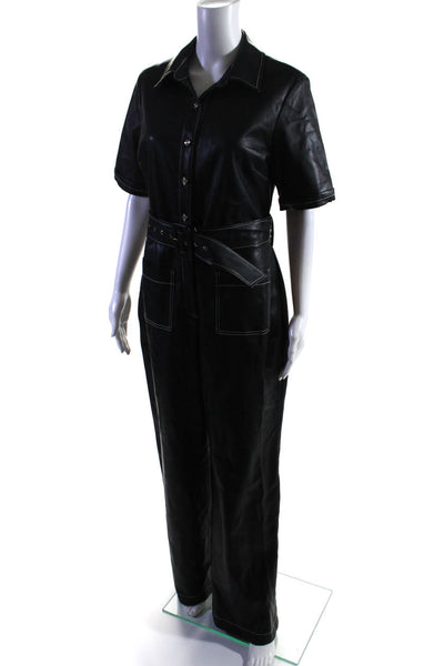 Staud Womens Collared Buttoned Zipped Short Sleeve Jumpsuit Black Size 8