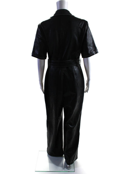 Staud Womens Collared Buttoned Zipped Short Sleeve Jumpsuit Black Size 8