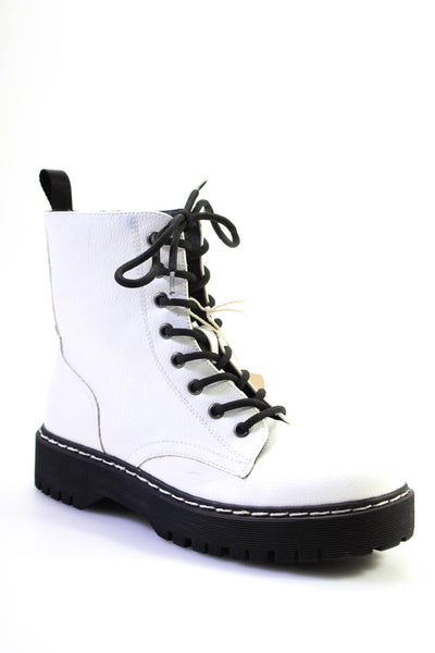 Sincerely Jules Womens Leather Zip Combat Ankle Boots White Size 7.5