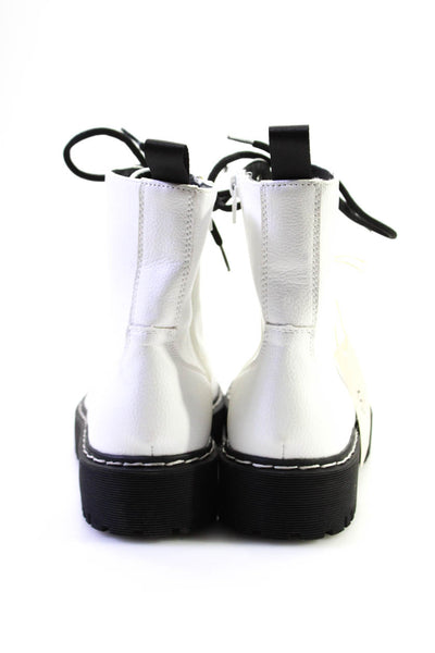 Sincerely Jules Womens Leather Zip Combat Ankle Boots White Size 7.5
