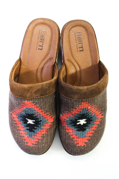 Born Womens Woven Detail Slide On Mules Pumps Brown Size 8