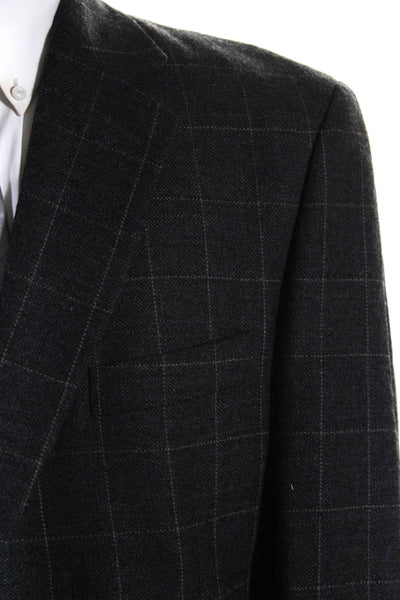 Harold Powell Mens Gray Wool Window Pane Two Button Long Sleeve Blazer Size 42L