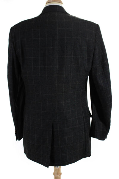 Harold Powell Mens Gray Wool Window Pane Two Button Long Sleeve Blazer Size 42L