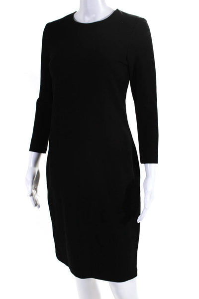 Vince Womens Long Sleeve Stretch Crepe Midi Sheath Dress Black Size Small