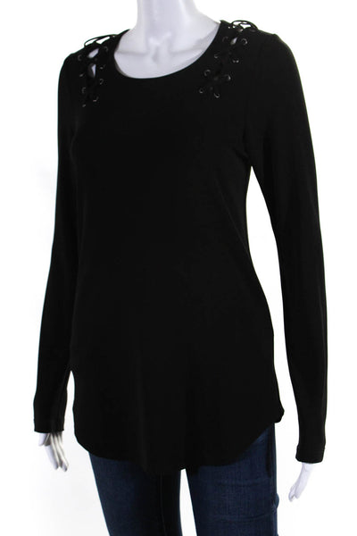 Fifteen Twenty Womens Laced Long Sleeve Crew Neck Top Blouse Black Size Small
