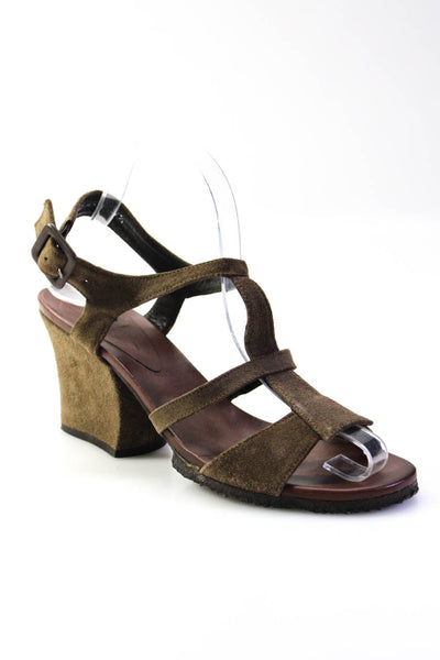 Audley Womens Ankle Strap Lattice Block Heel Sandals Brown Suede Size 37.5 7.5