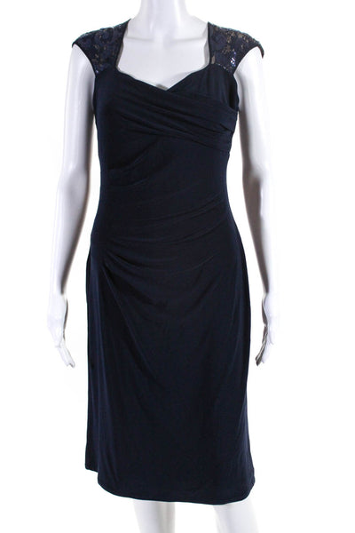 Lauren Ralph Lauren Womens Navy Blue Ruched Sleeveless Shift Dress Size 10