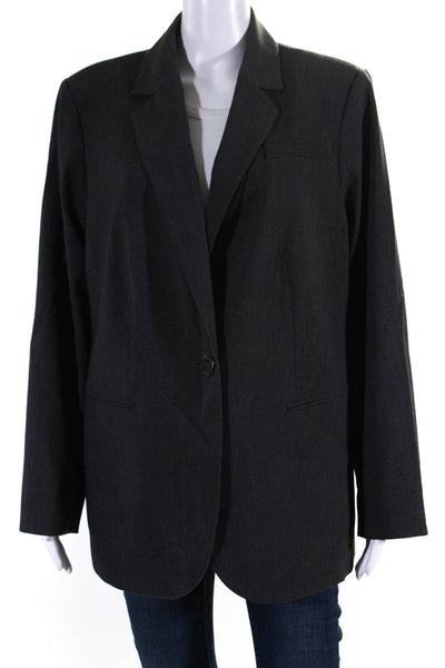Calvin Klein Womens Solid Gray One Button Long Sleeve Blazer Size 16W
