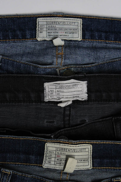 Current/Elliott Womens Cotton Distressed Cropped Jeans Blue Black Size 31 Lot 3