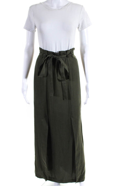 BCBGMAXAZRIA Womens Split Hem Drawstring Waist Straight Skirt Olive Green Size M